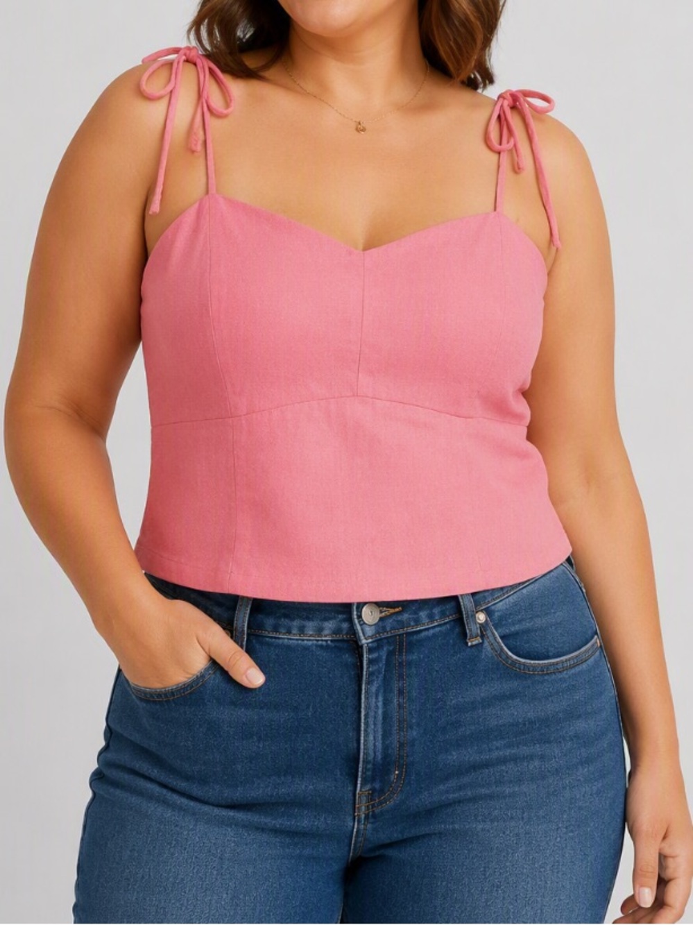 Pink Linen Blend Bustier Camisole XL TALL